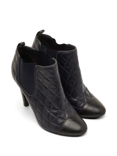 Pre-owned Chanel Quilted Ankle Boots In Blue