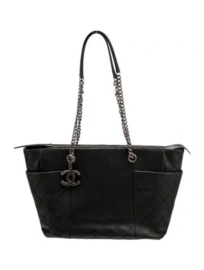 Pre-owned Chanel Quilted Around Pocket Tote In Black