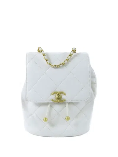 Pre-owned Chanel Quilted Backpack In White