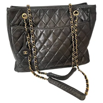 Pre-owned Chanel Quilted Black Caviar Skin Grand Shopper Chain Tote, Golden Hardware