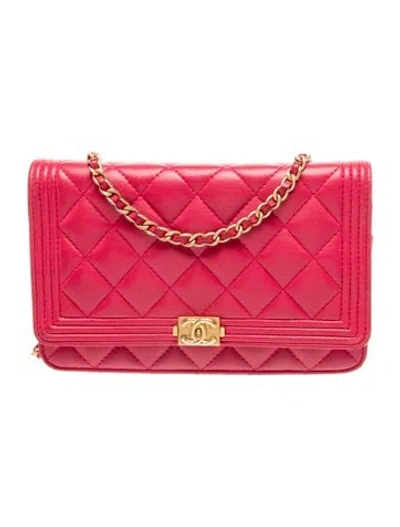 Pre-owned Chanel Quilted Boy Wallet On Chain In Pink