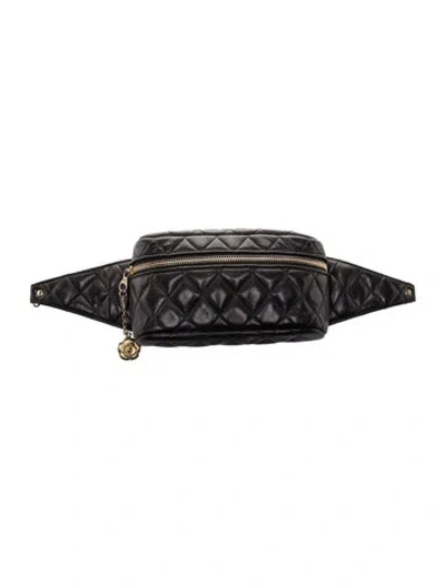 Pre-owned Chanel Quilted Camellia Belt Bag In Black