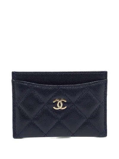 Pre-owned Chanel Quilted Card Holder In Blue