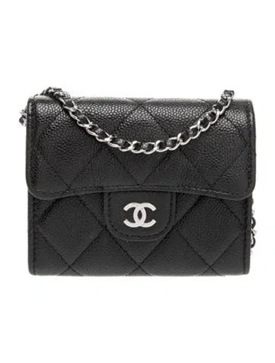 Pre-owned Chanel Quilted Card Holder W/ Chain In Black