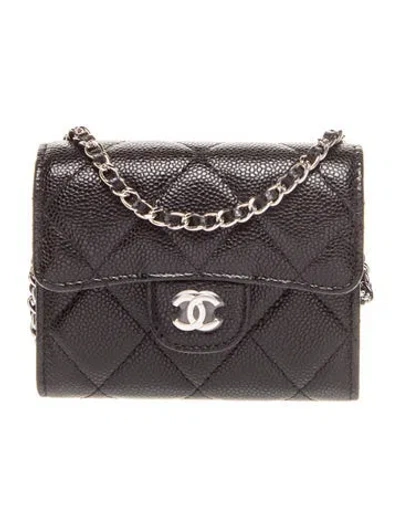 Pre-owned Chanel Quilted Card Holder W/ Chain W/tags In Black