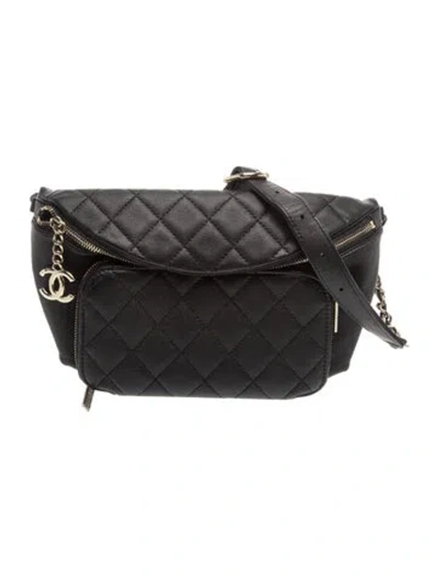 Pre-owned Chanel Quilted Caviar Business Affinity Waist Belt In Black