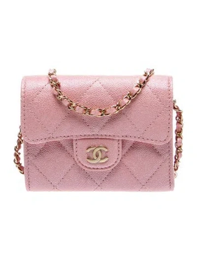 Pre-owned Chanel Quilted Caviar Card Holder On Chain W/tags
