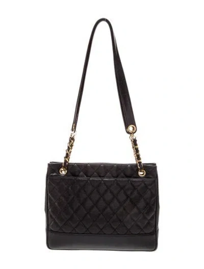 Pre-owned Chanel Quilted Caviar Chain Tote In Black