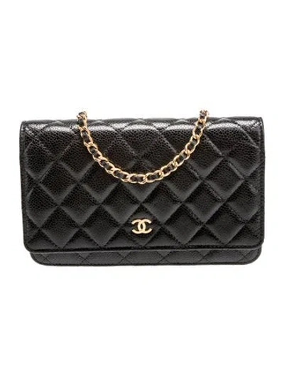 Pre-owned Chanel Quilted Caviar Classic Wallet On Chain In Black