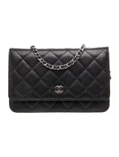 Pre-owned Chanel Quilted Caviar Classic Wallet On Chain In Black