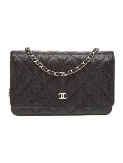 Pre-owned Chanel Quilted Caviar Classic Wallet On Chain W/tags In Black