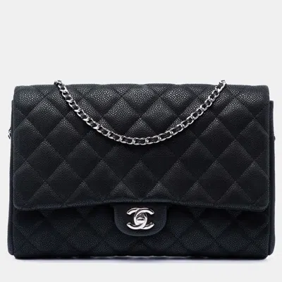 Pre-owned Chanel Quilted Caviar Flap Clutch Black Grained Calfskin Leather Clutch Bag