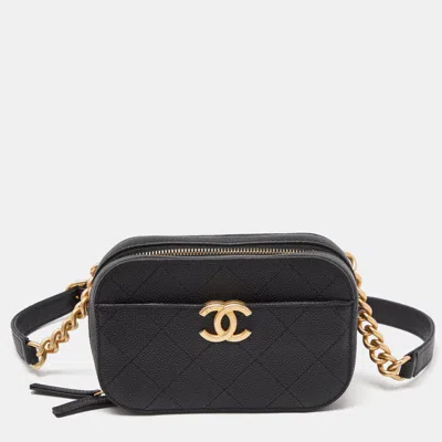 Pre-owned Chanel Quilted Caviar Leather Cc Belt Bag In Black