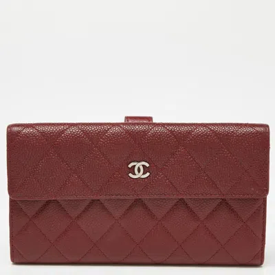 Pre-owned Chanel Quilted Caviar Leather Cc Flap Continental Wallet In Red