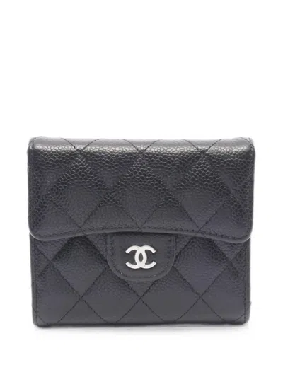 Pre-owned Chanel Quilted Caviar Leather Flap Wallet In Black
