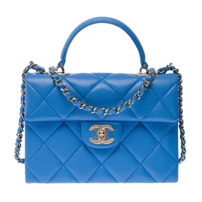 Chanel Quilted Caviar Leather Top Handle Bag In Blue