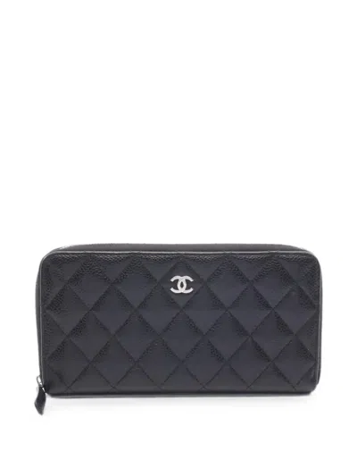Pre-owned Chanel Quilted Caviar Leather Wallet In Black