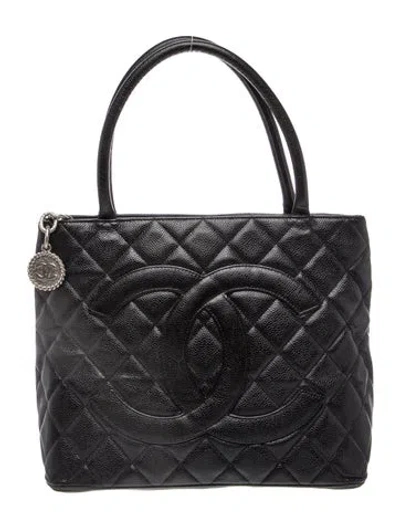 Pre-owned Chanel Quilted Caviar Medallion Tote In Black