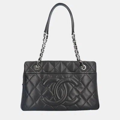 Pre-owned Chanel Quilted Caviar Medium Timeless Cc Shopping Tote Bag In Black