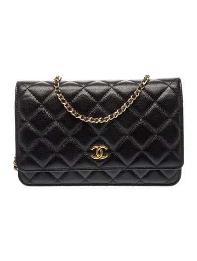 Pre-owned Chanel Quilted Caviar Miss Coco Wallet On Chain In Black
