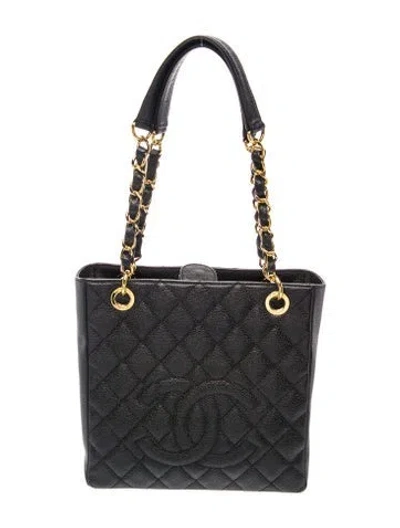 Pre-owned Chanel Quilted Caviar Petit Shopping Tote In Black