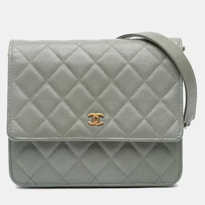 Pre-owned Chanel Quilted Caviar Square Wallet On Chain