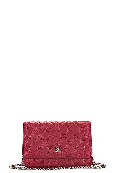 Pre-owned Chanel Quilted Caviar Wallet On Chain Bag In Red