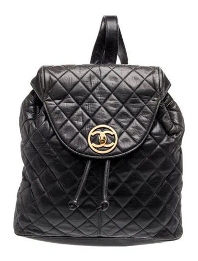 Pre-owned Chanel Quilted Cc Backpack In Black