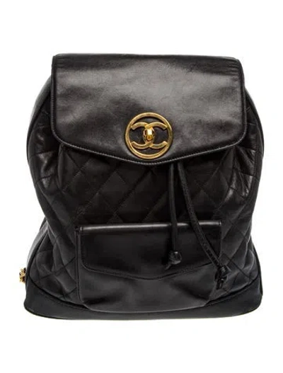 Pre-owned Chanel Quilted Cc Backpack In Black