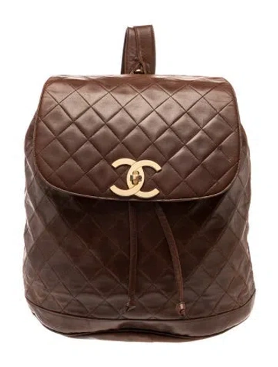 Pre-owned Chanel Quilted Cc Backpack In Brown