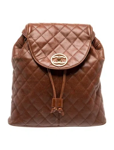 Pre-owned Chanel Quilted Cc Backpack In Brown