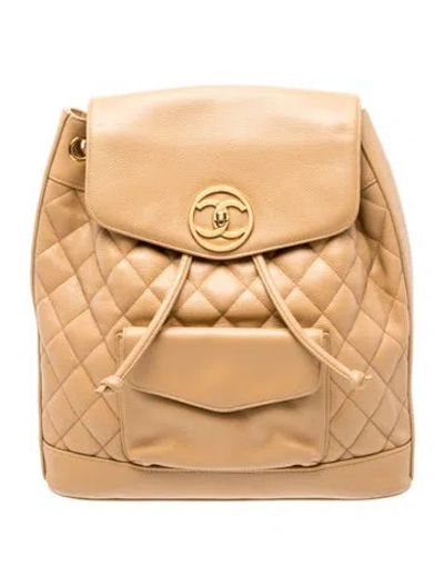 Pre-owned Chanel Quilted Cc Backpack In Neutral