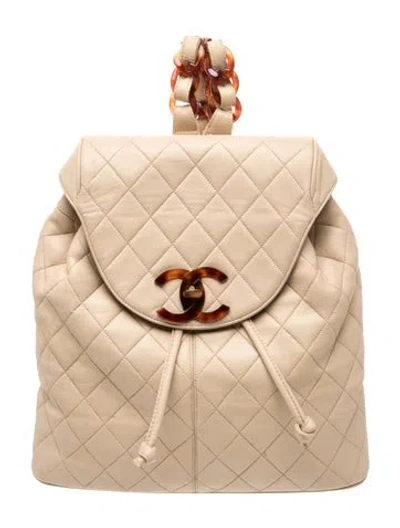 Pre-owned Chanel Quilted Cc Backpack In Neutrals