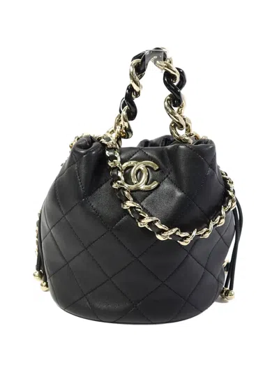 Pre-owned Chanel Quilted Cc Bucket Bag In Black