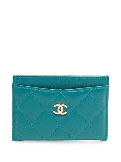 Pre-owned Chanel Quilted Cc Card Holder In Green