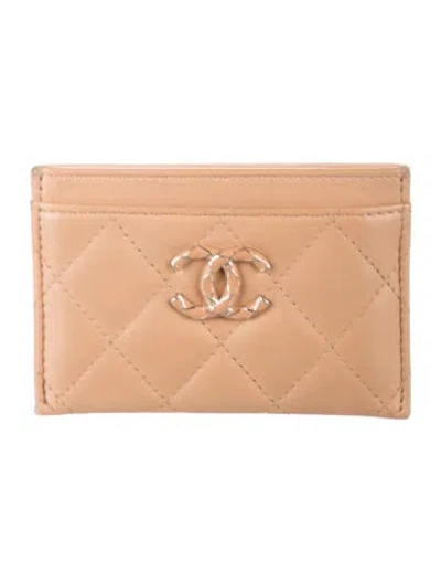 Pre-owned Chanel Quilted Cc Card Holder Interlocking Cc Logo Card Holder In Neutrals