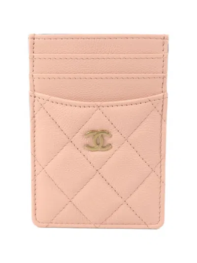 Pre-owned Chanel Quilted Cc Card Holder In Pink