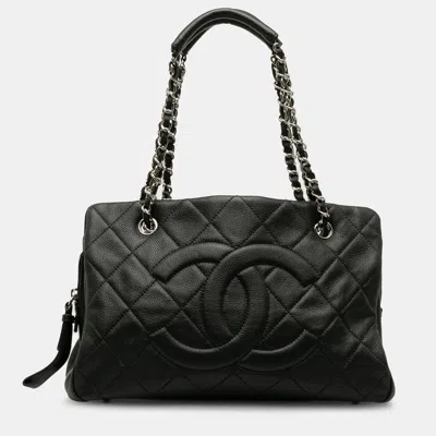 Pre-owned Chanel Quilted Cc Caviar Tote In Black