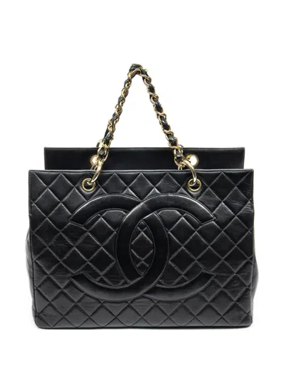 Pre-owned Chanel Quilted Cc Chain Tote Bag In Black