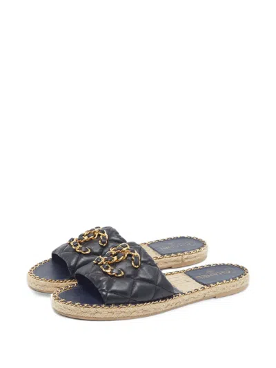 Pre-owned Chanel Quilted Cc Chain-link Sandals In Black
