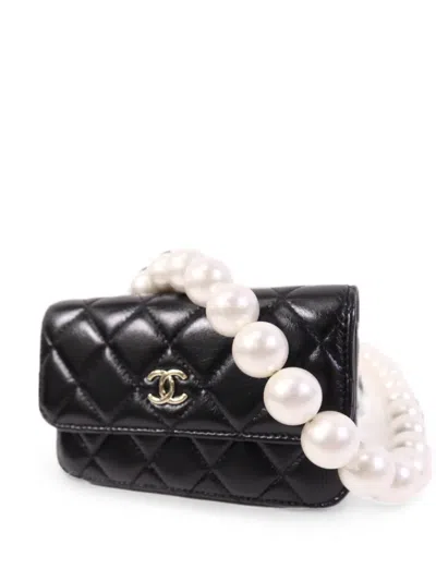 Pre-owned Chanel Quilted Cc Faux-pearl Shoulder Bag In Black