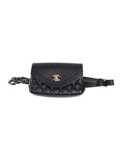Pre-owned Chanel Quilted Cc Flap Belt Bag In Black
