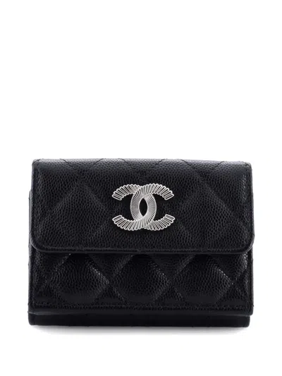 Pre-owned Chanel Quilted Cc Flap Wallet In Black