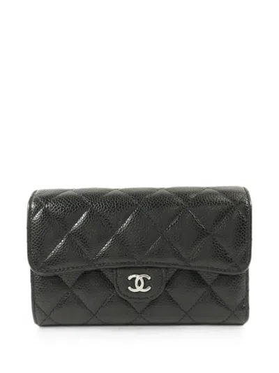 Pre-owned Chanel Quilted Cc Flap Wallet In Black
