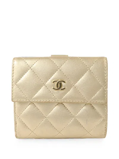 Pre-owned Chanel Quilted Cc Flap Wallet In Yellow