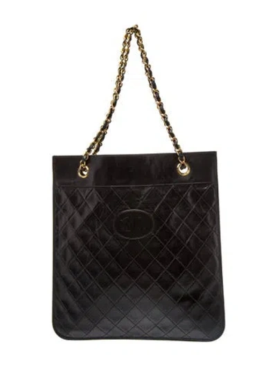 Pre-owned Chanel Quilted Cc Flat Tote In Black