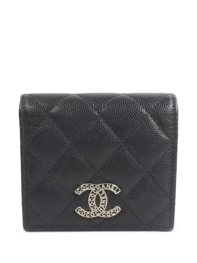 Pre-owned Chanel Quilted Cc Fold Wallet In Black