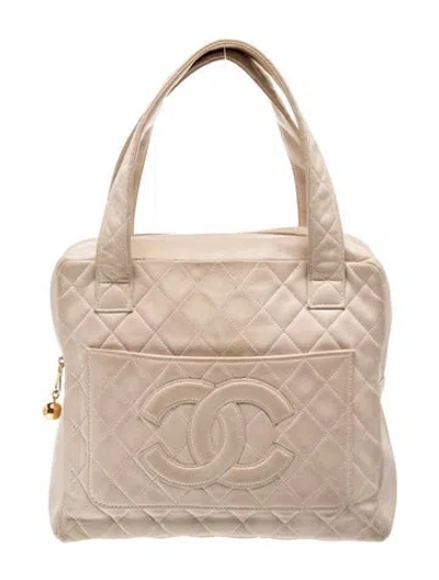 Pre-owned Chanel Quilted Cc Handle Bag In Neutral