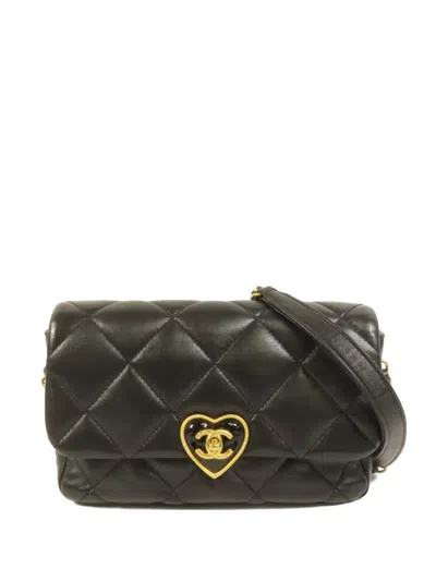 Pre-owned Chanel Quilted Cc Heart Shoulder Bag In Black