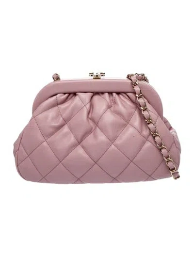 Pre-owned Chanel Quilted Cc Kisslock Clutch W/ Chain In Pink